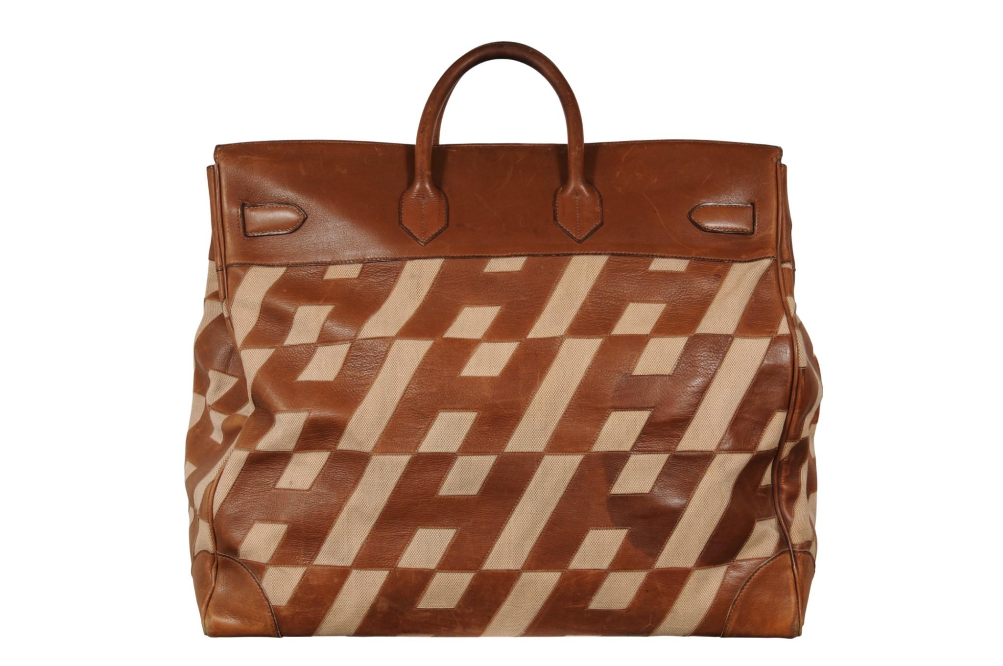 Hermes 1980's Haut à Courroies Hac 50 Birkin Tan Braun Ligne Ulysse Toile im Angebot 1