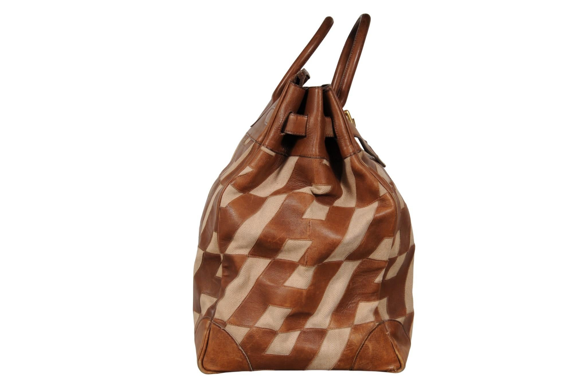 Hermes 1980's Haut à Courroies Hac 50 Birkin Tan Braun Ligne Ulysse Toile im Angebot 3