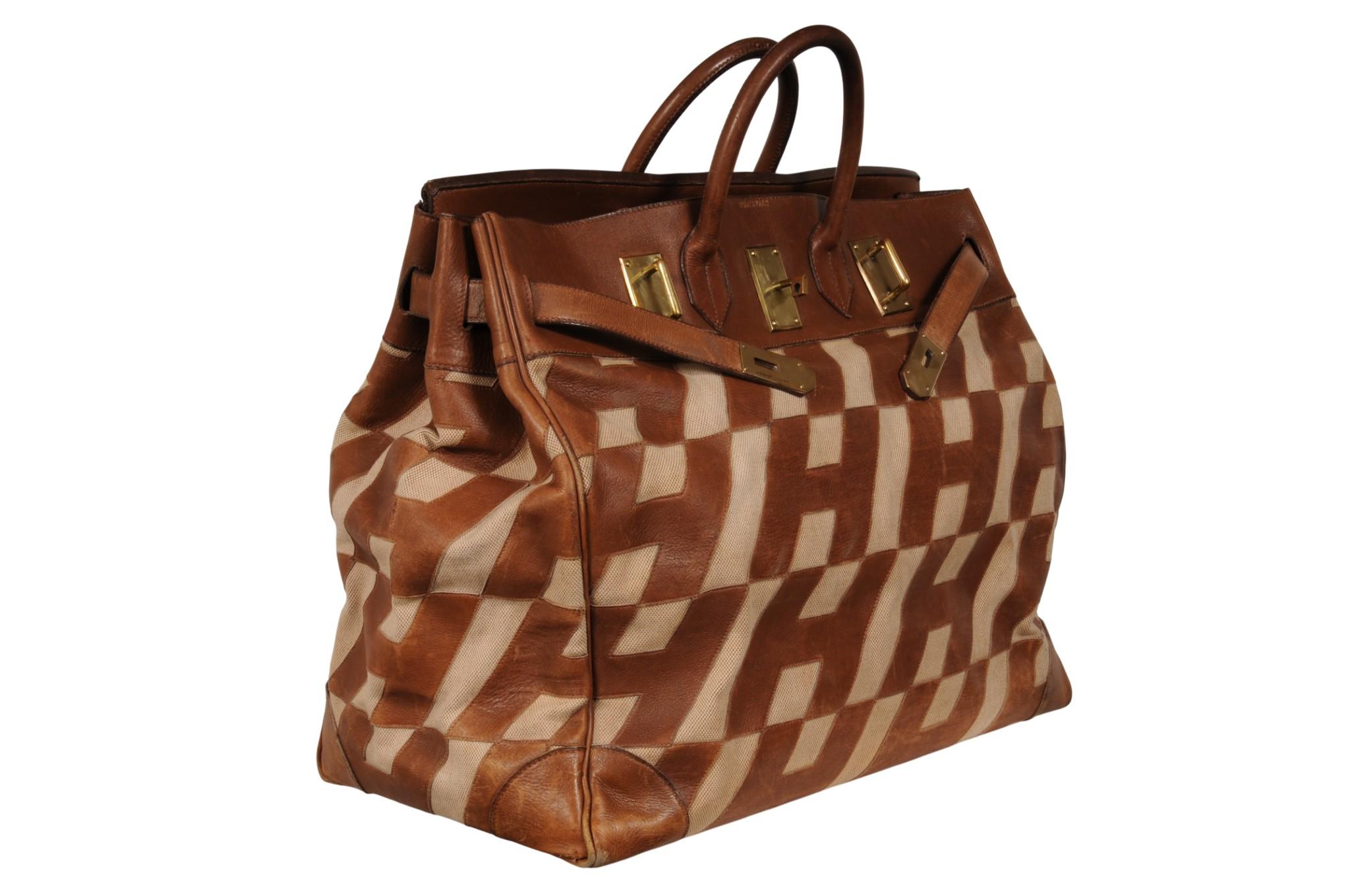 Hermes 1980's Haut à Courroies Hac 50 Birkin Tan Braun Ligne Ulysse Toile im Angebot 4