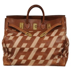 Hermes 1980 Haut à Courroies Hac 50 Birkin Tan Brown Ligne Ulysses Toile