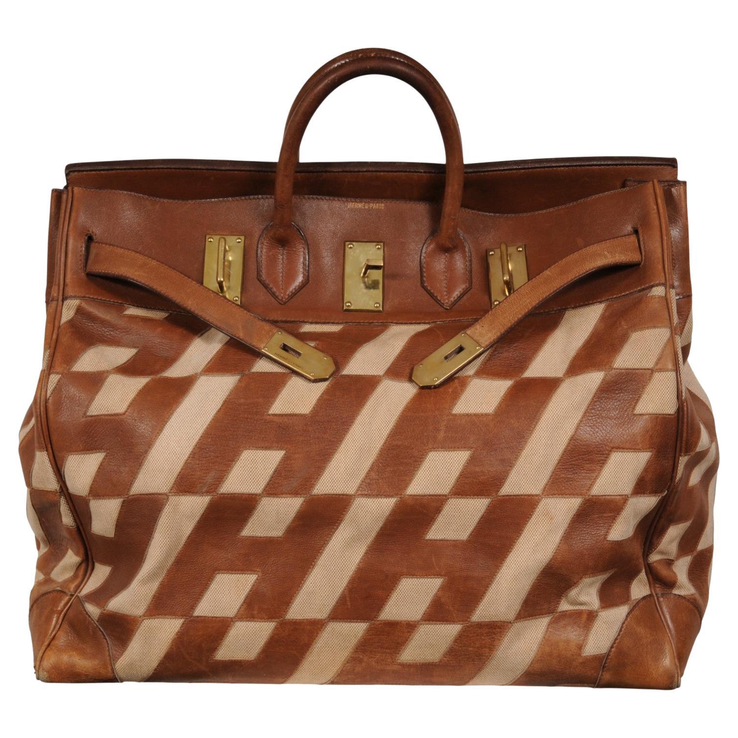 Hermès, années 1980, Haut à Courroies Hac 50 Birkin, beige-marron, Ligne Ulysses, toile de voyage