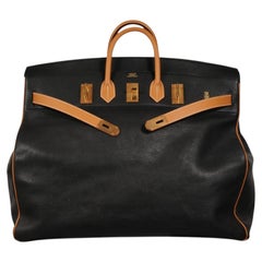 Hermes 1980s Haut À Courroies HAC 60 Black Natural Tan Vache Fjord Box Calf Gold