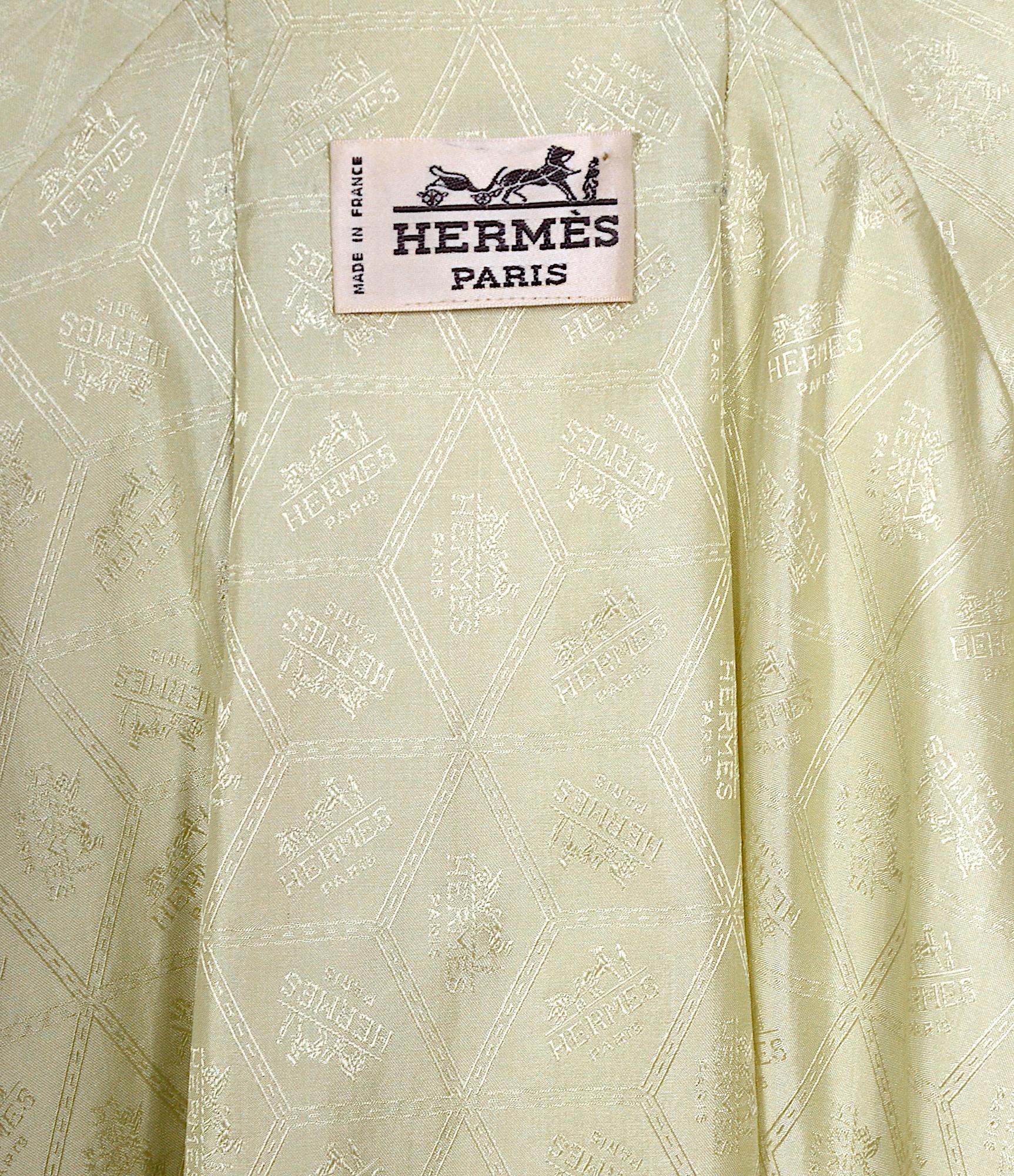 Hermes 1980s vintage pastel pistachio/yellow suede swing style jacket 4