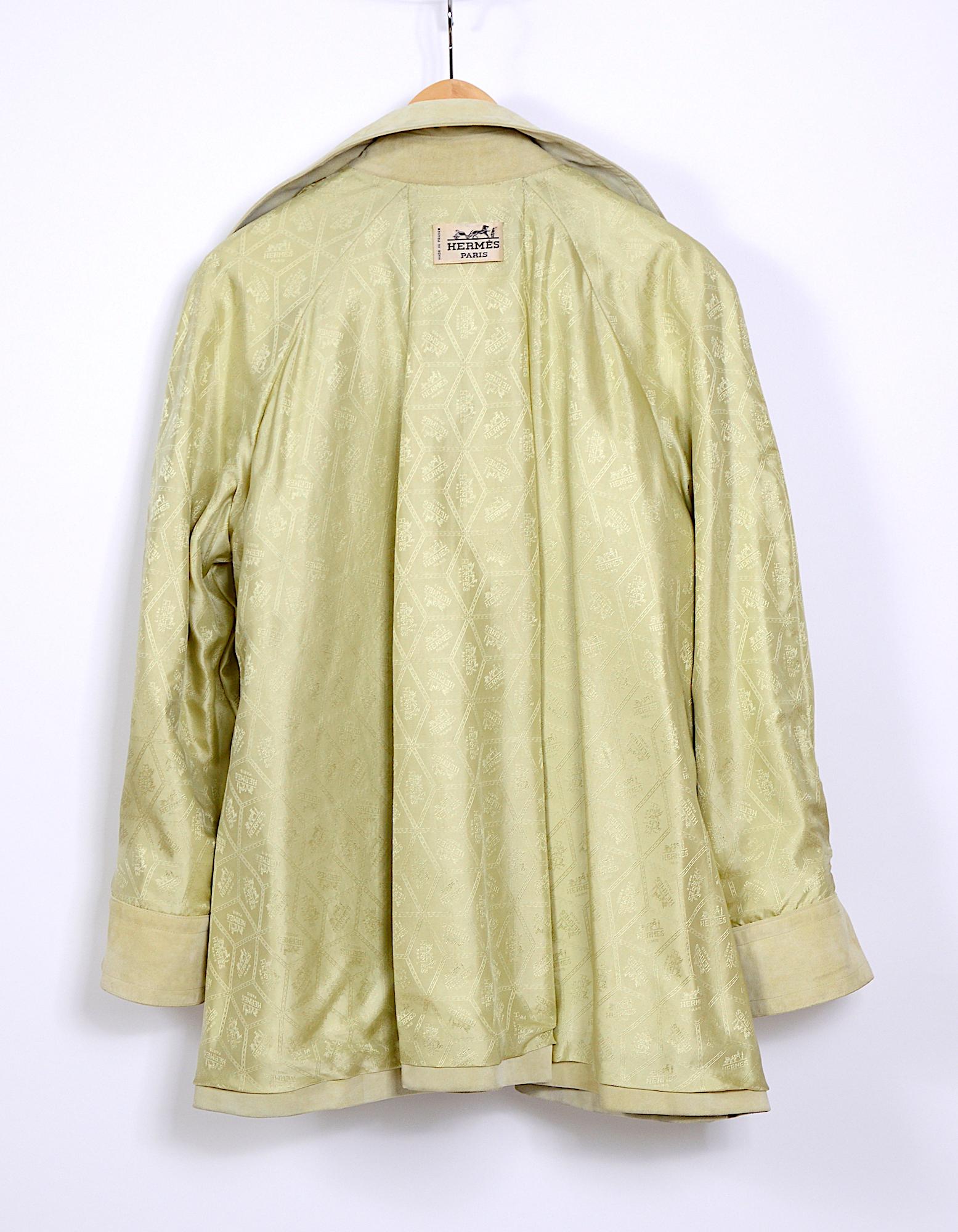 Hermes 1980s vintage pastel pistachio/yellow suede swing style jacket 5