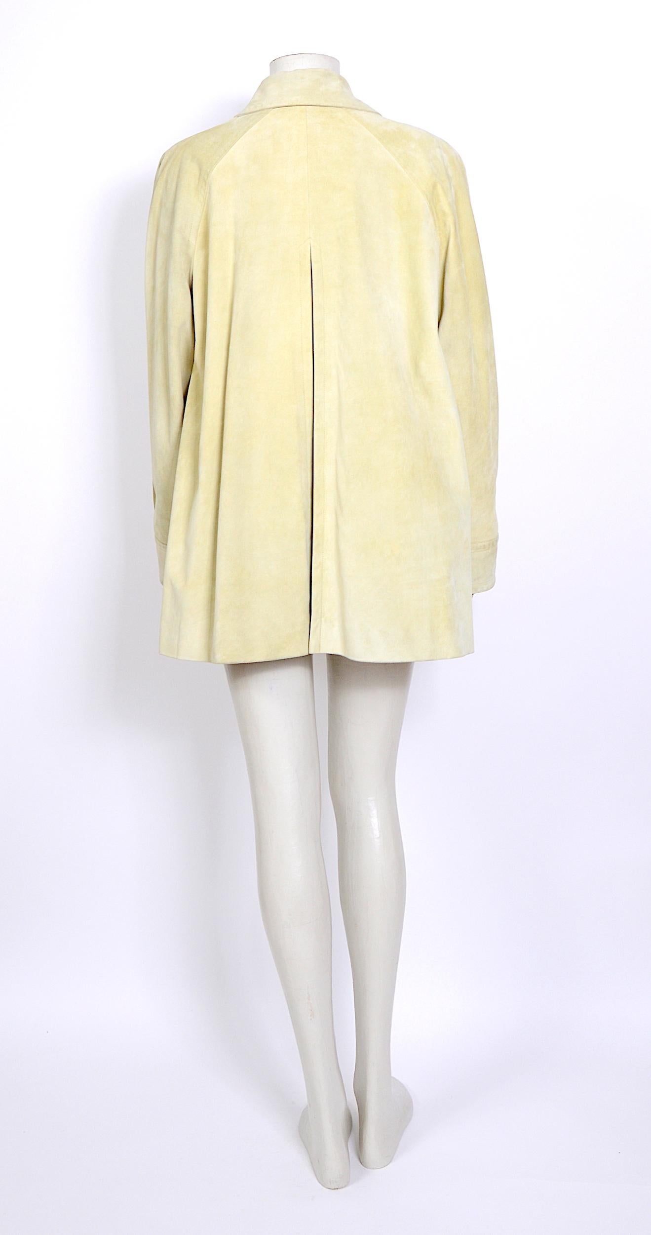 Hermes 1980s vintage pastel pistachio/yellow suede swing style jacket 1