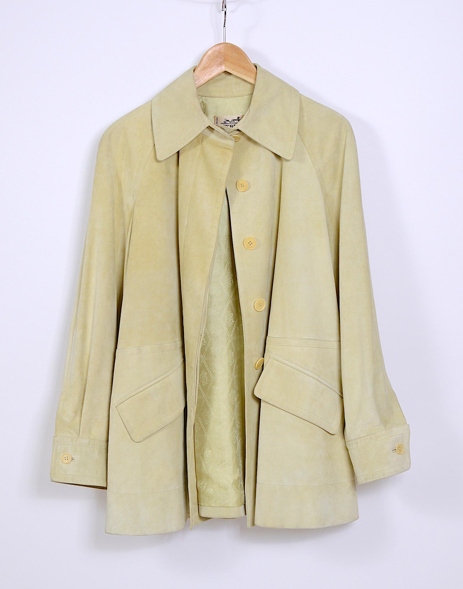 Hermes 1980s vintage pastel pistachio/yellow suede swing style jacket 2