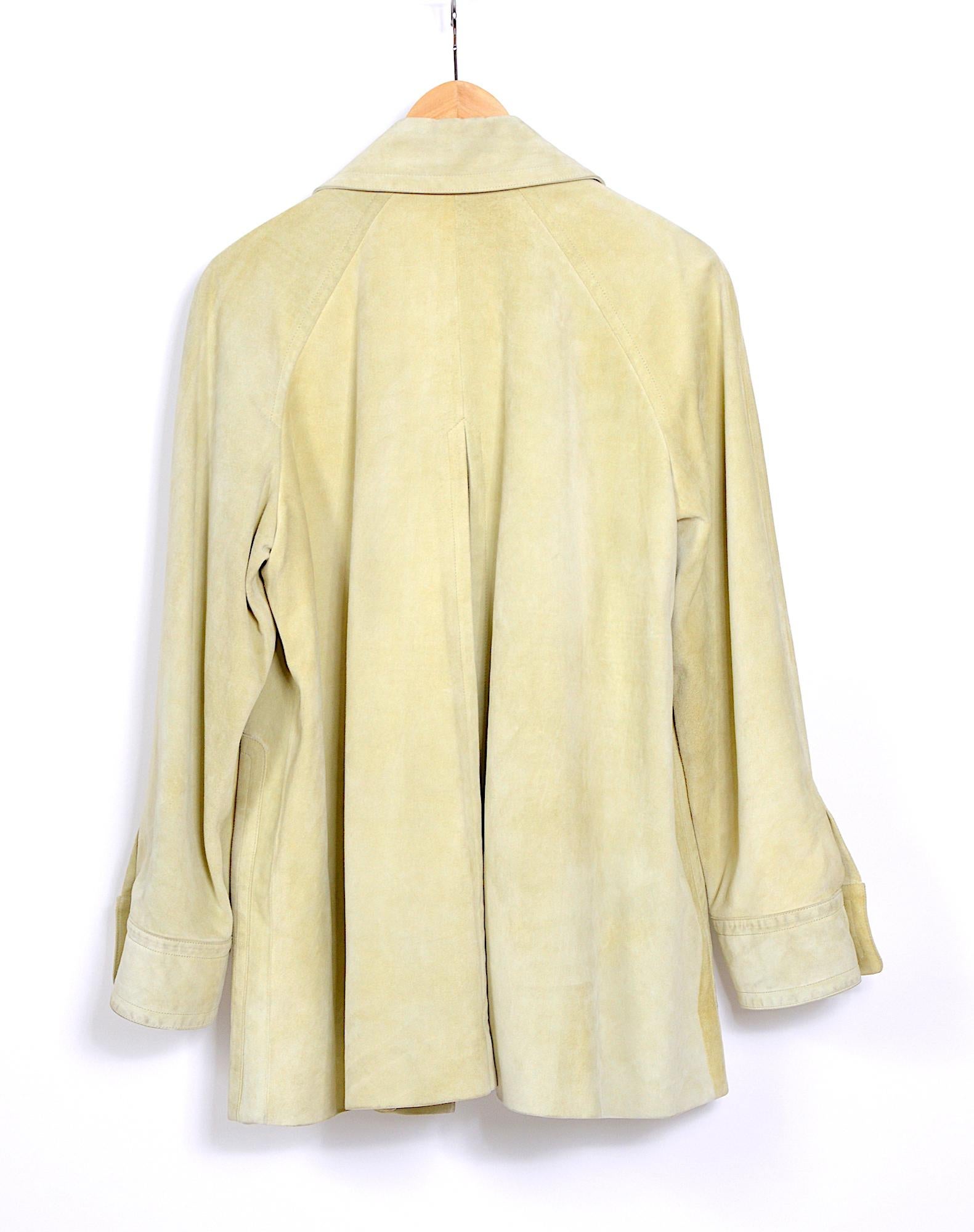 Hermes 1980s vintage pastel pistachio/yellow suede swing style jacket 3