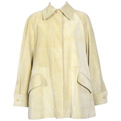 Hermes 1980s vintage pastel pistachio/yellow suede swing style jacket  