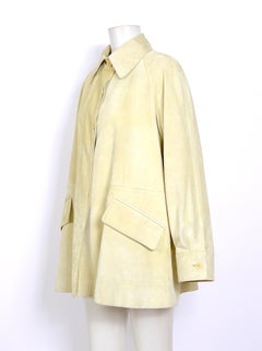 Hermes 1980s vintage pastel pistachio/yellow suede swing style jacket