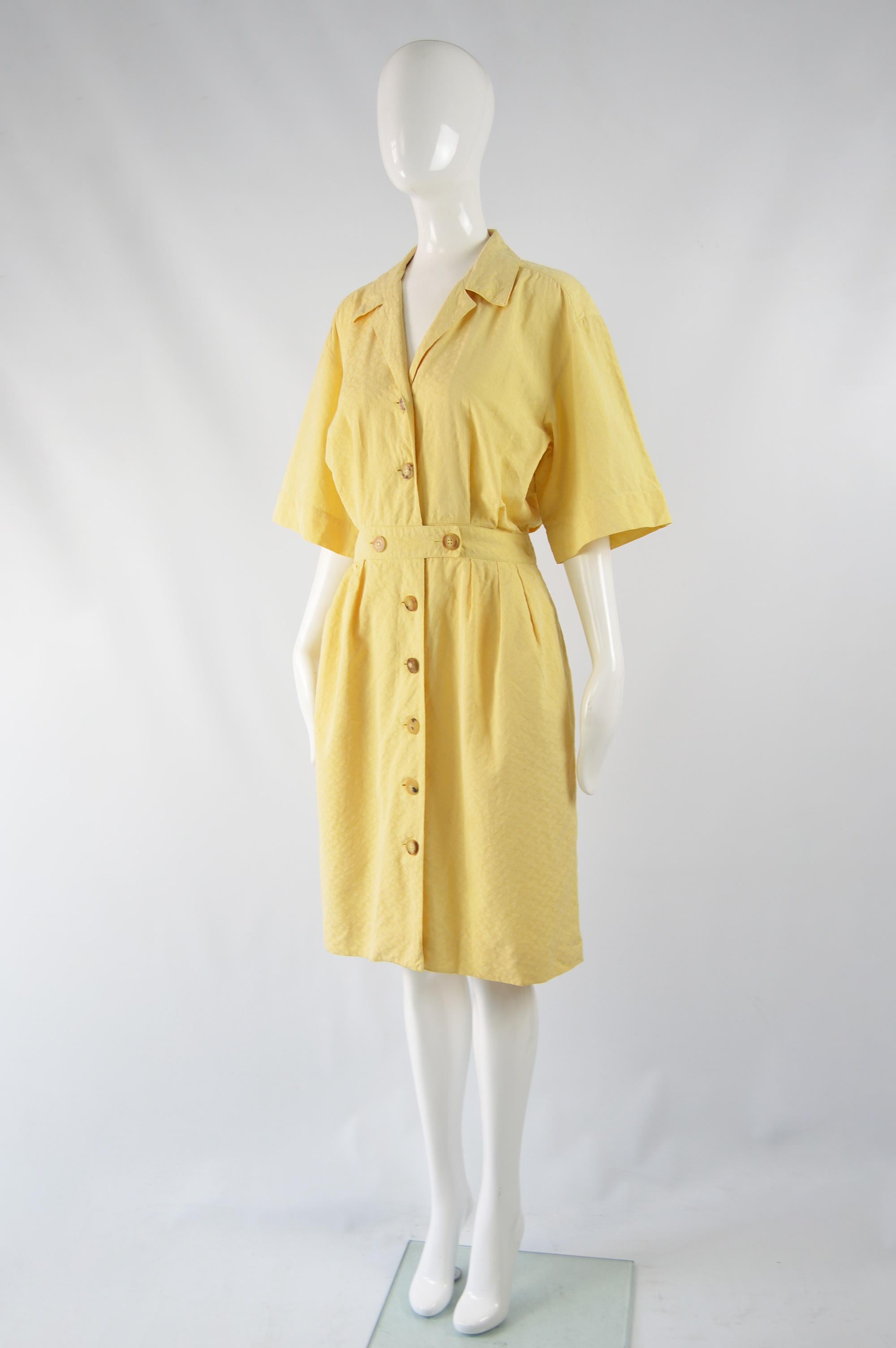 Hermés 1980s Vintage Yellow Cotton Day Dress In Good Condition In Doncaster, South Yorkshire