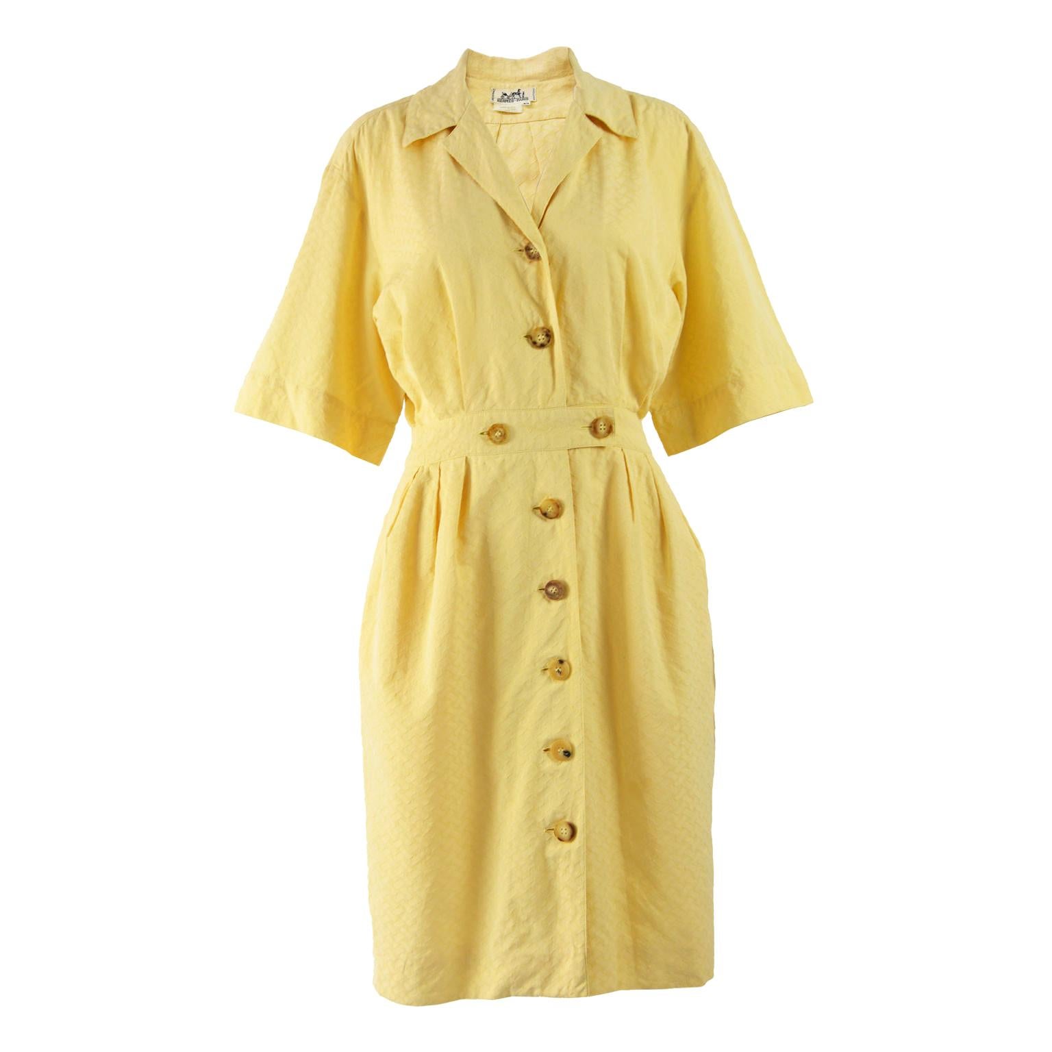 Hermés 1980s Vintage Yellow Cotton Day Dress