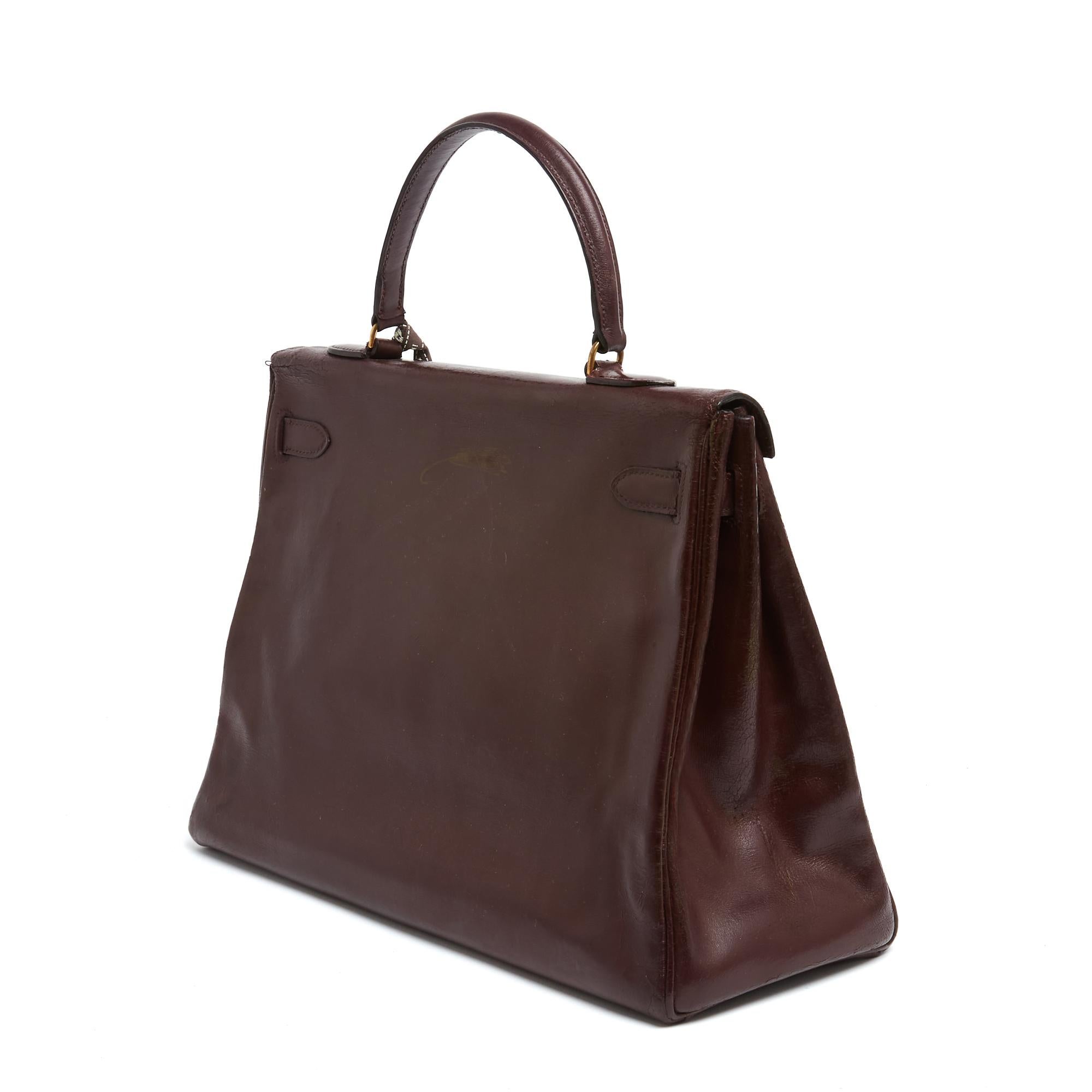 Hermès 1981 Sac Kelly 35 Burgundy Dark Red Leather Bag Hermes For Sale 7
