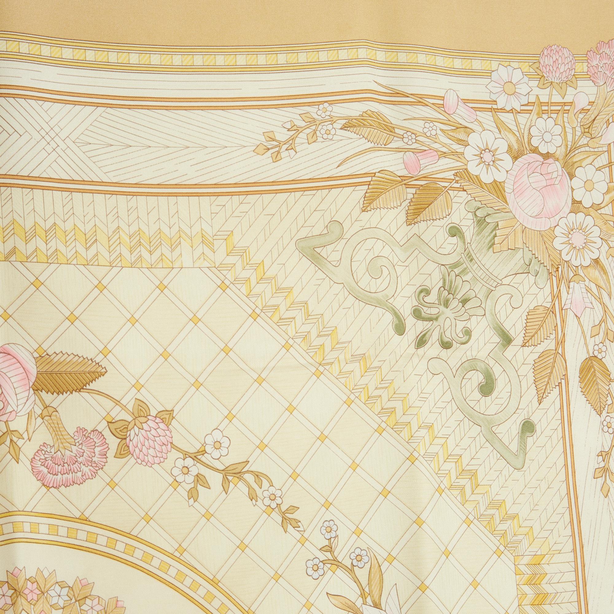Hermès 1984 Foulard Soie Carré 90 Jeu de Paille Paja Seda Sarga Bufanda Hermes Beige en venta