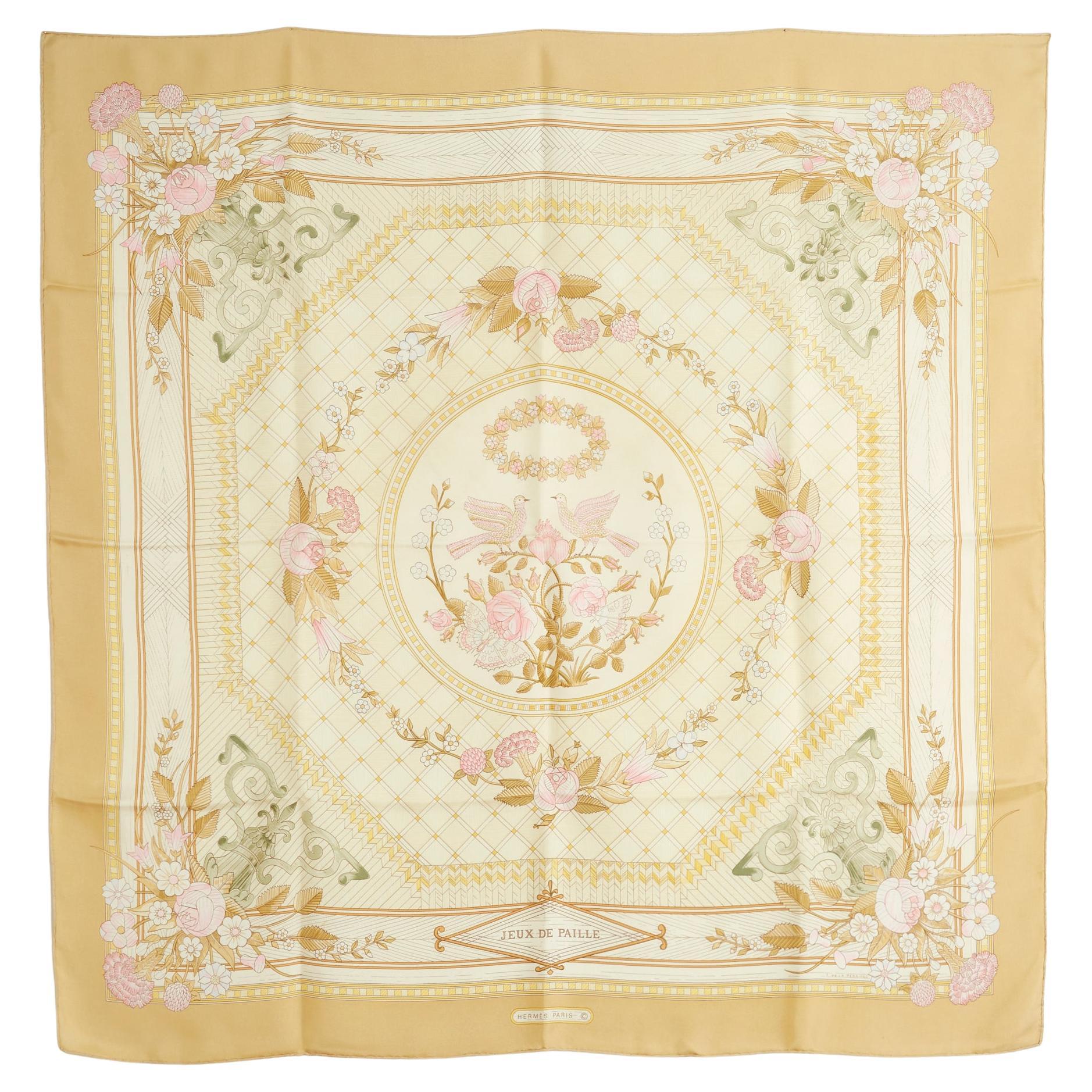 Hermès 1984 Foulard Soie Carré 90 Jeu de Paille Paja Seda Sarga Bufanda Hermes en venta