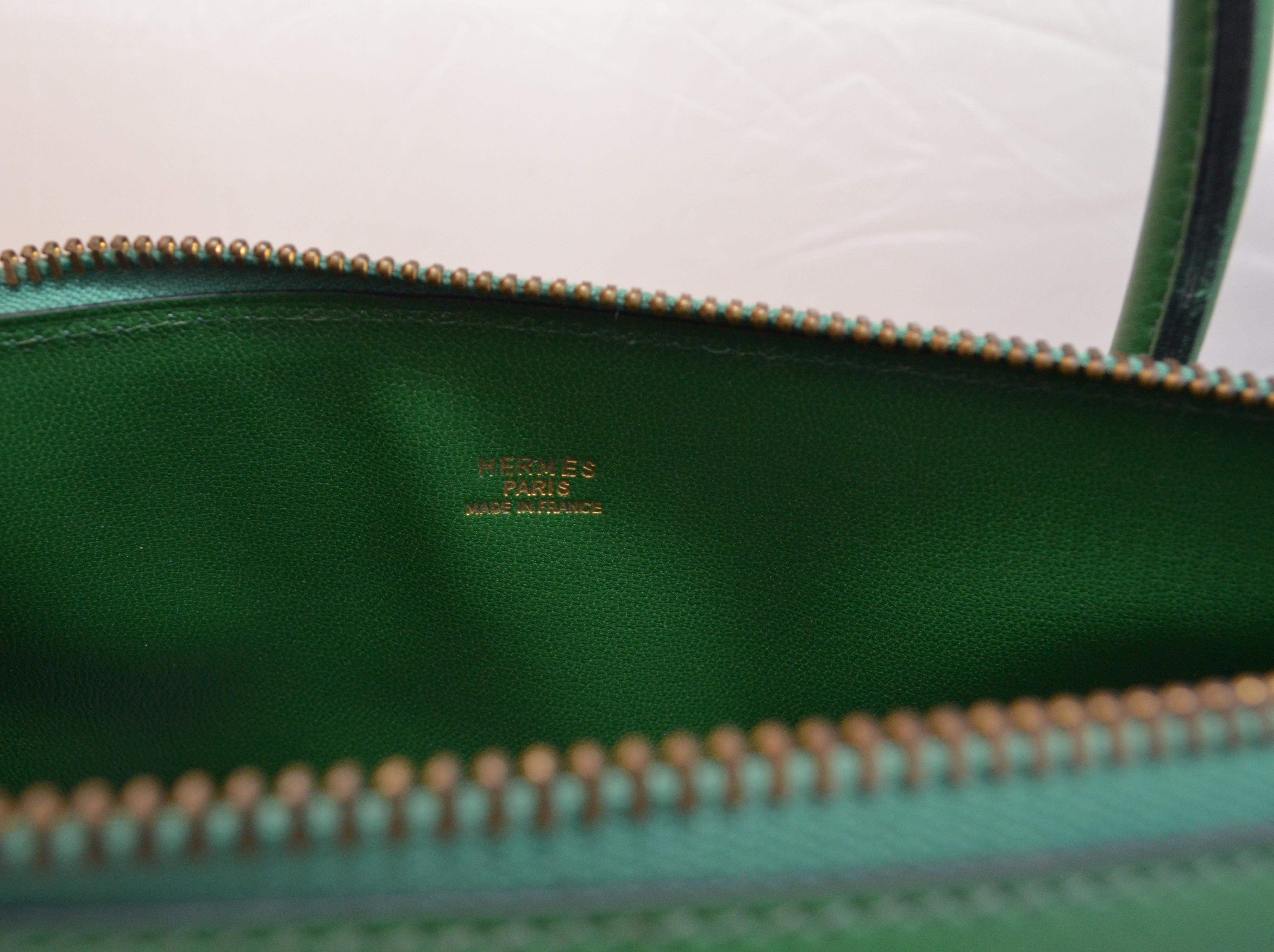 Hermes 1985 Green Courchevel Macpherson Handbag 6