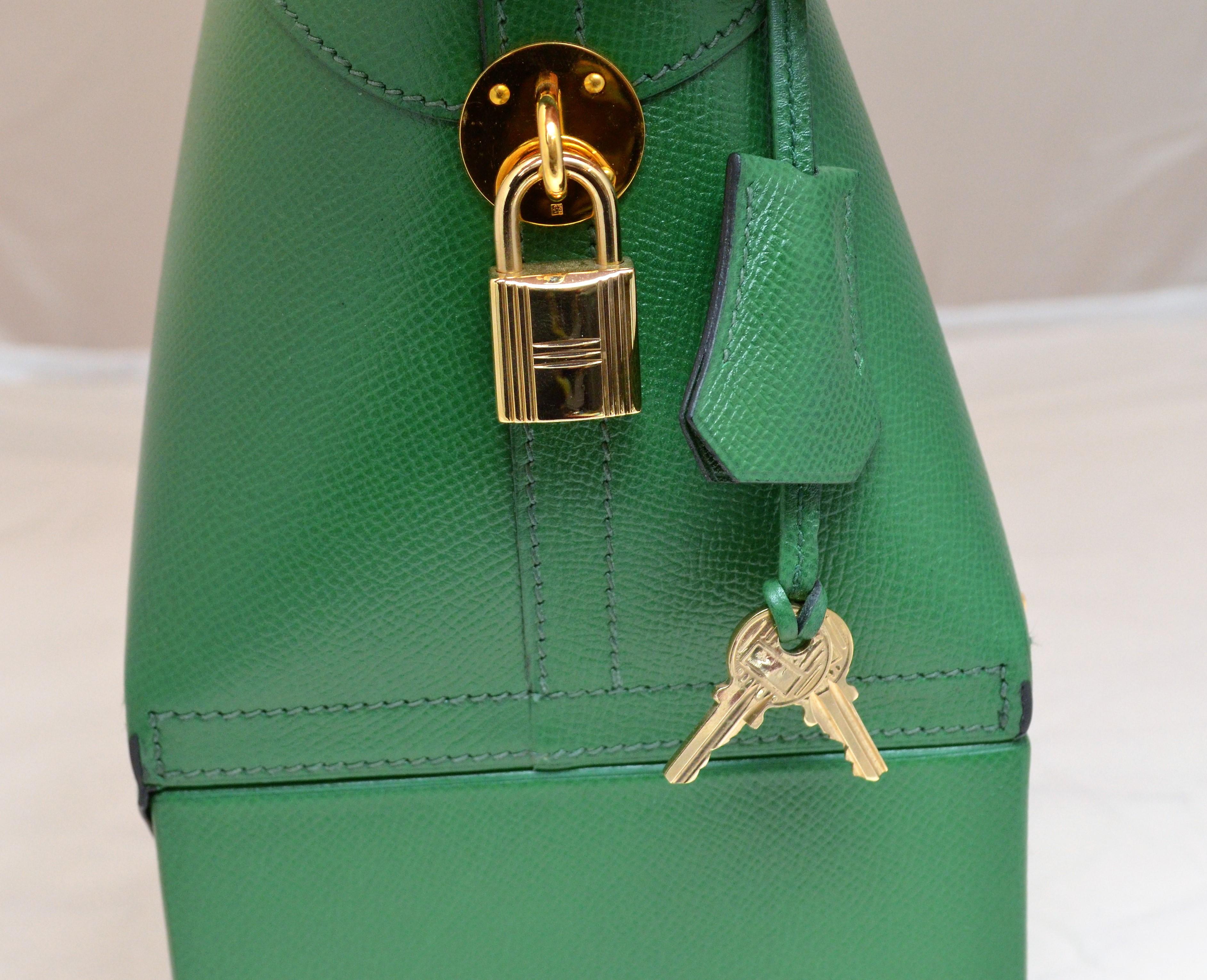 Hermes 1985 Green Courchevel Macpherson Handbag 1