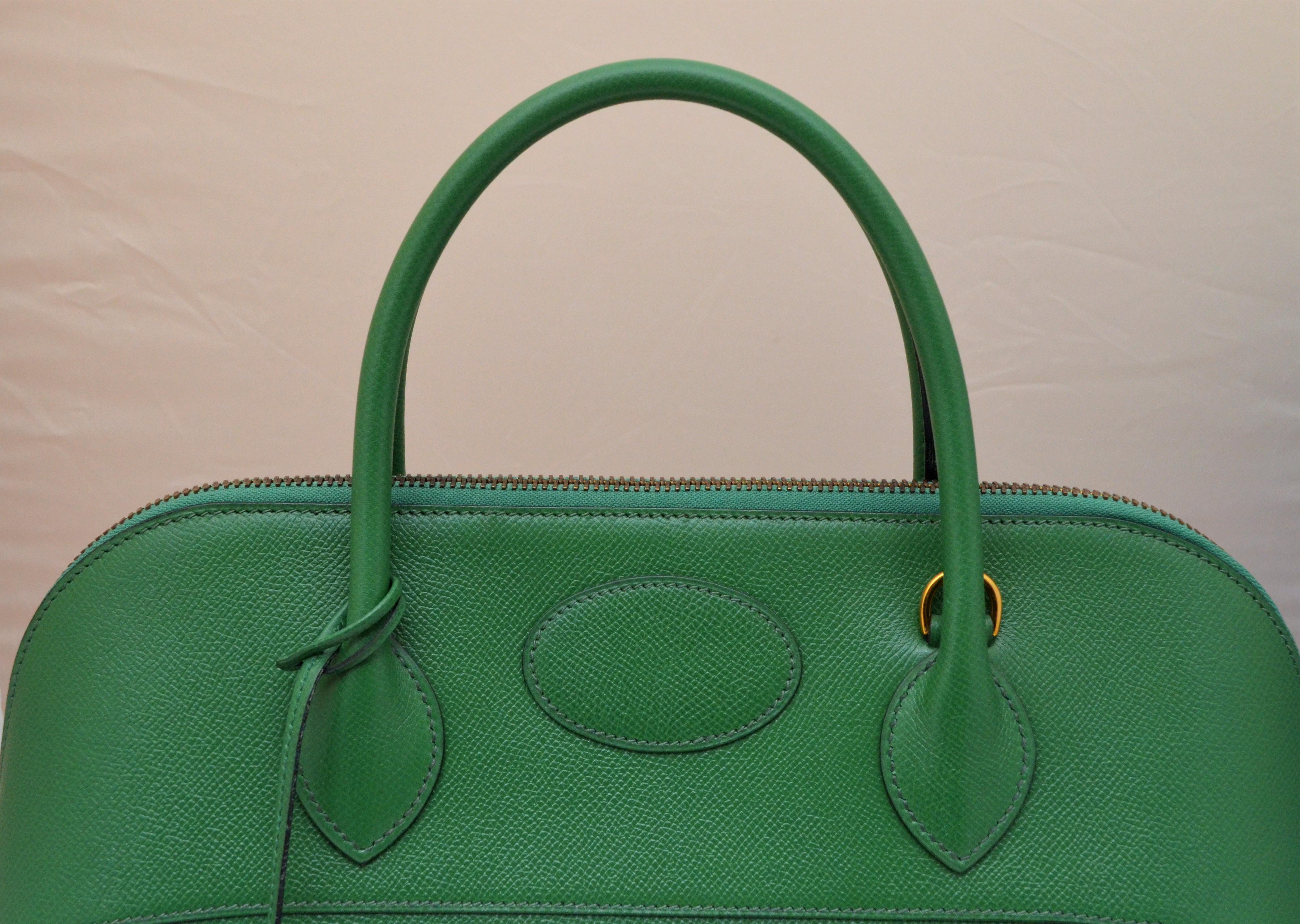 Hermes 1985 Green Courchevel Macpherson Handbag 4