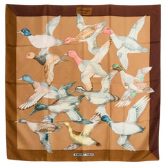 Hermès 1986 Foulard Soie Carre 90 Sauvagine en Vol Brown Silk Twill Scarf Hermes