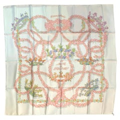 Hermès 1986 'Le Sacre du Printemps' Spring Pink & White Silk Scarf