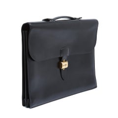Hermès 1987 Sac a depeches 41 Hermes Porte-documents en cuir noir Sac à main Hermes