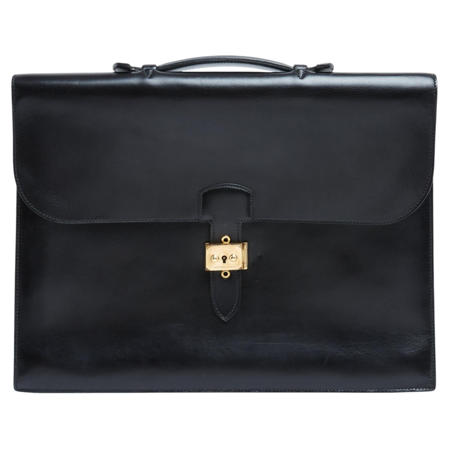 Hermès 1987 Sac a depeches 41 Hermes Black Leather Brief Case Hand Bag Hermes