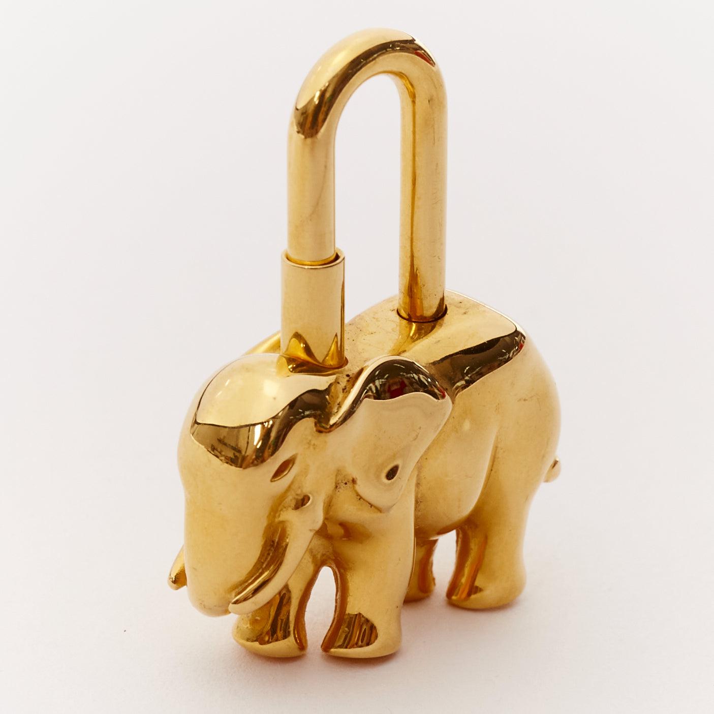 HERMES 1988 Limited gold plated Elephant Cadena lock bag charm In New Condition In Hong Kong, NT