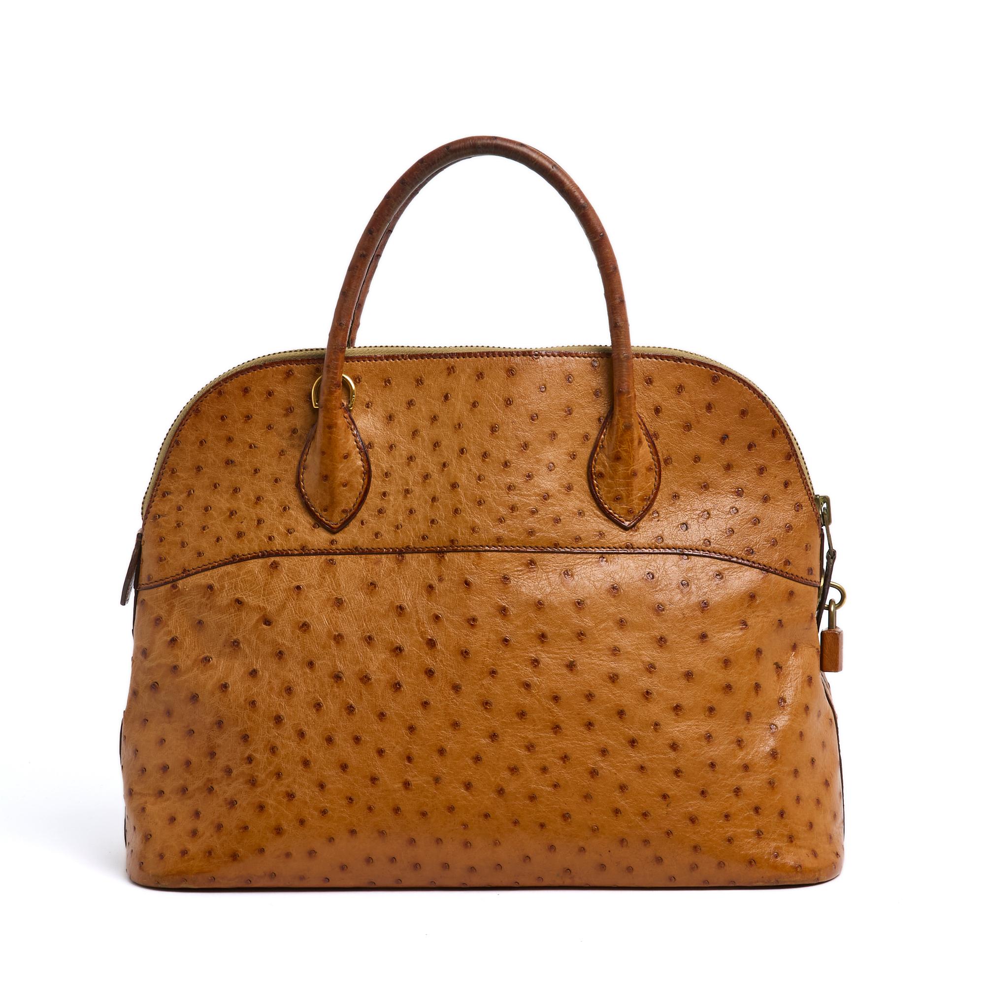 Brown Hermès 1989 Sac Bolide 35 Precious Gold Leather Bolide Bag With Strap Hermes
