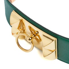 Hermès 1990 Ceinture T70 Vert Cuir Collier de Chien 50 Ceinture 28in Hermes Box