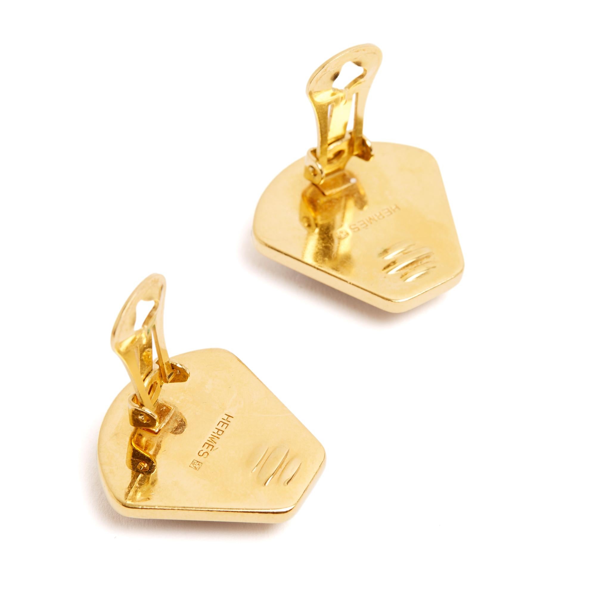 Hermès 1990s Boucles Clips Email Imprime Sun Mosaic Clip on orecchini Hermes In condizioni ottime in vendita a PARIS, FR