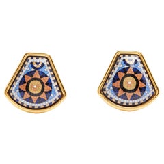 Hermès 1990s Boucles Clips Email Imprime Sun Mosaic Clip on earrings Hermes