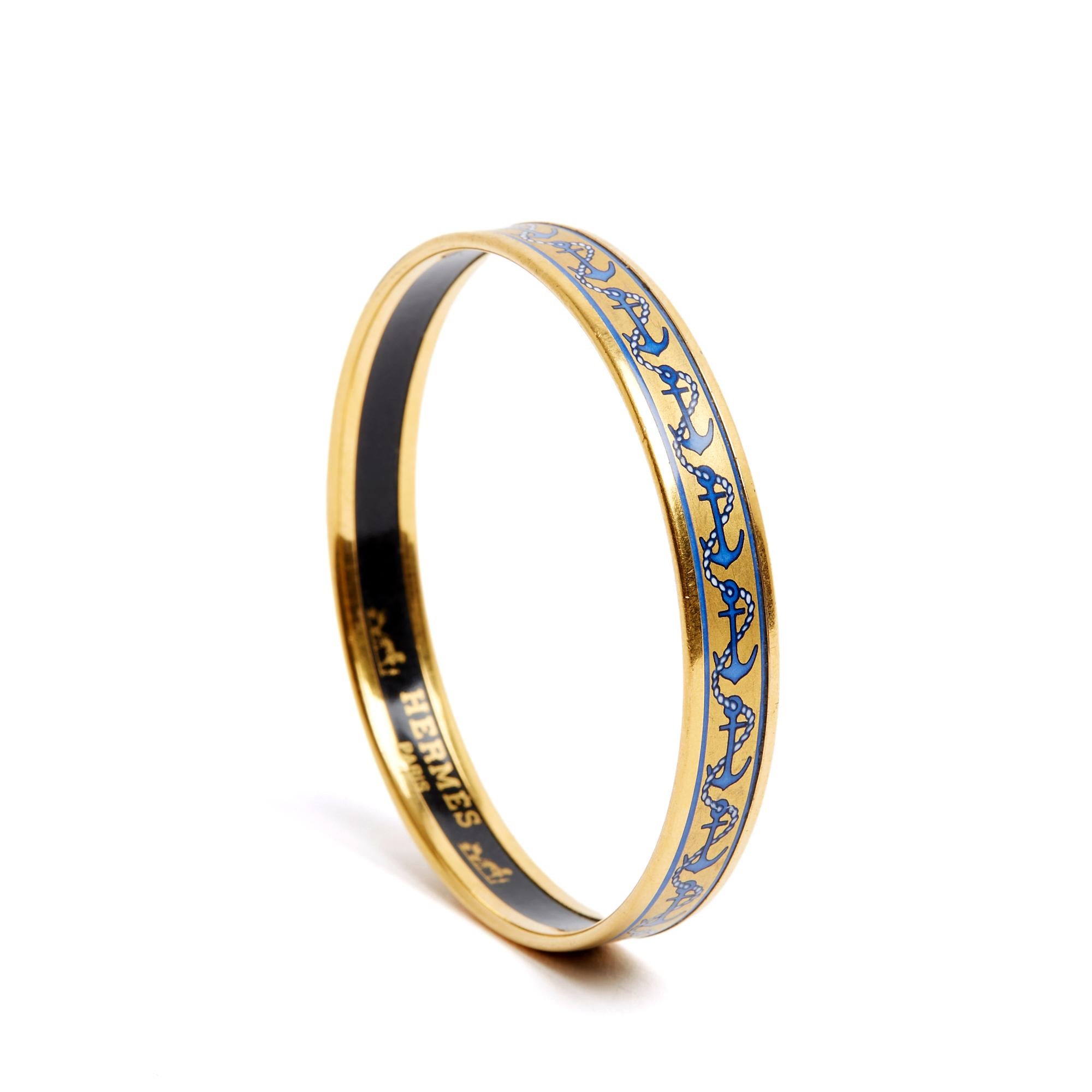 Hermès 1990 Bracciale Fin Email T65 Chaine Ancre Smalto Stampato Bangle S Hermès In condizioni ottime in vendita a PARIS, FR