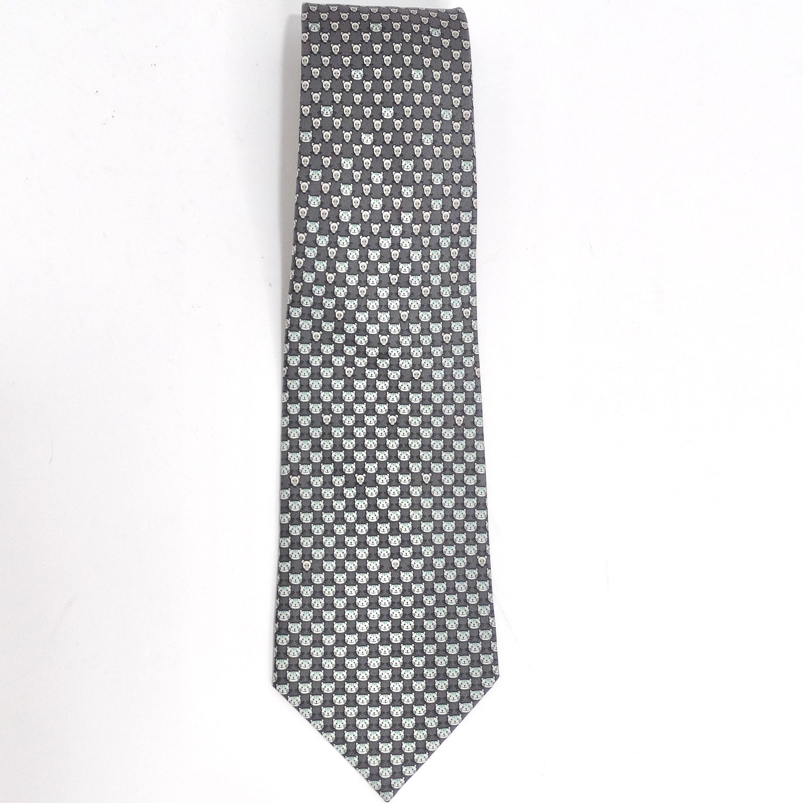  Hermes 1990 - Cravate imprimée en forme de chat Unisexe 