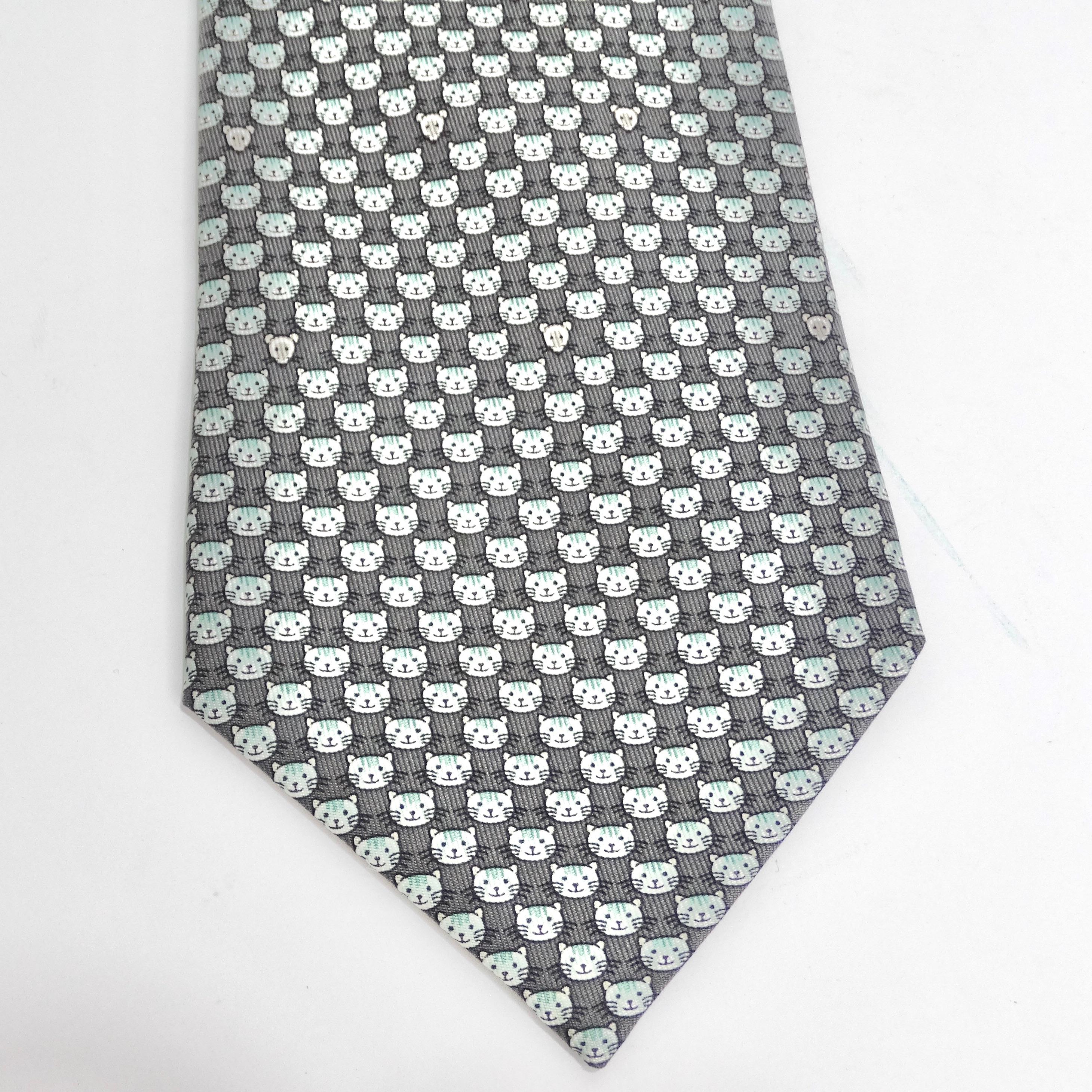 Hermes 1990 - Cravate imprimée en forme de chat 1