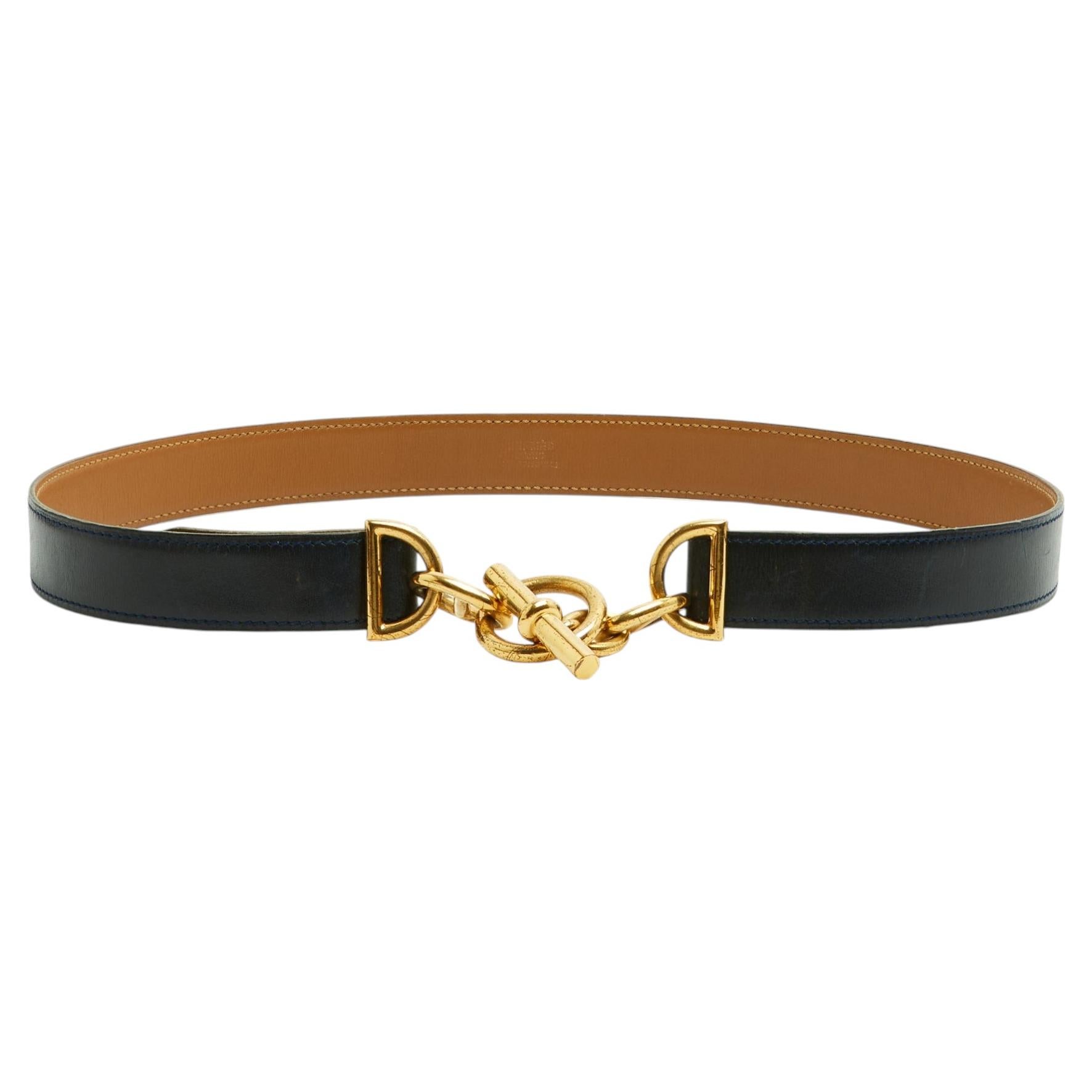 Hermès, années 1990, ceinture « Chaîne d'Ancre » T80, réglable, en cuir noir, Hermès