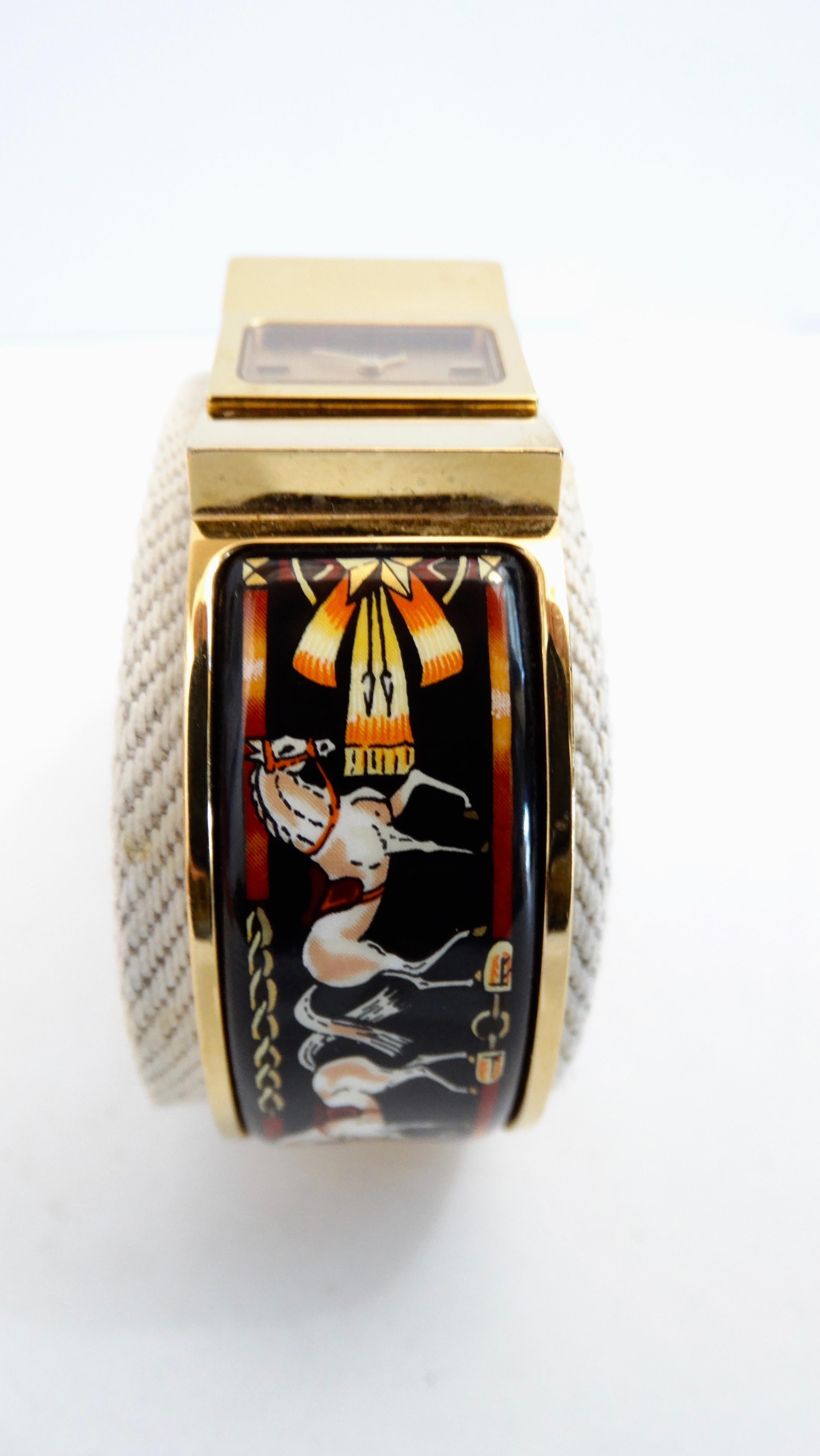 Hermés 1990s Cheval Horse Enamel Loquet Watch In Good Condition In Scottsdale, AZ