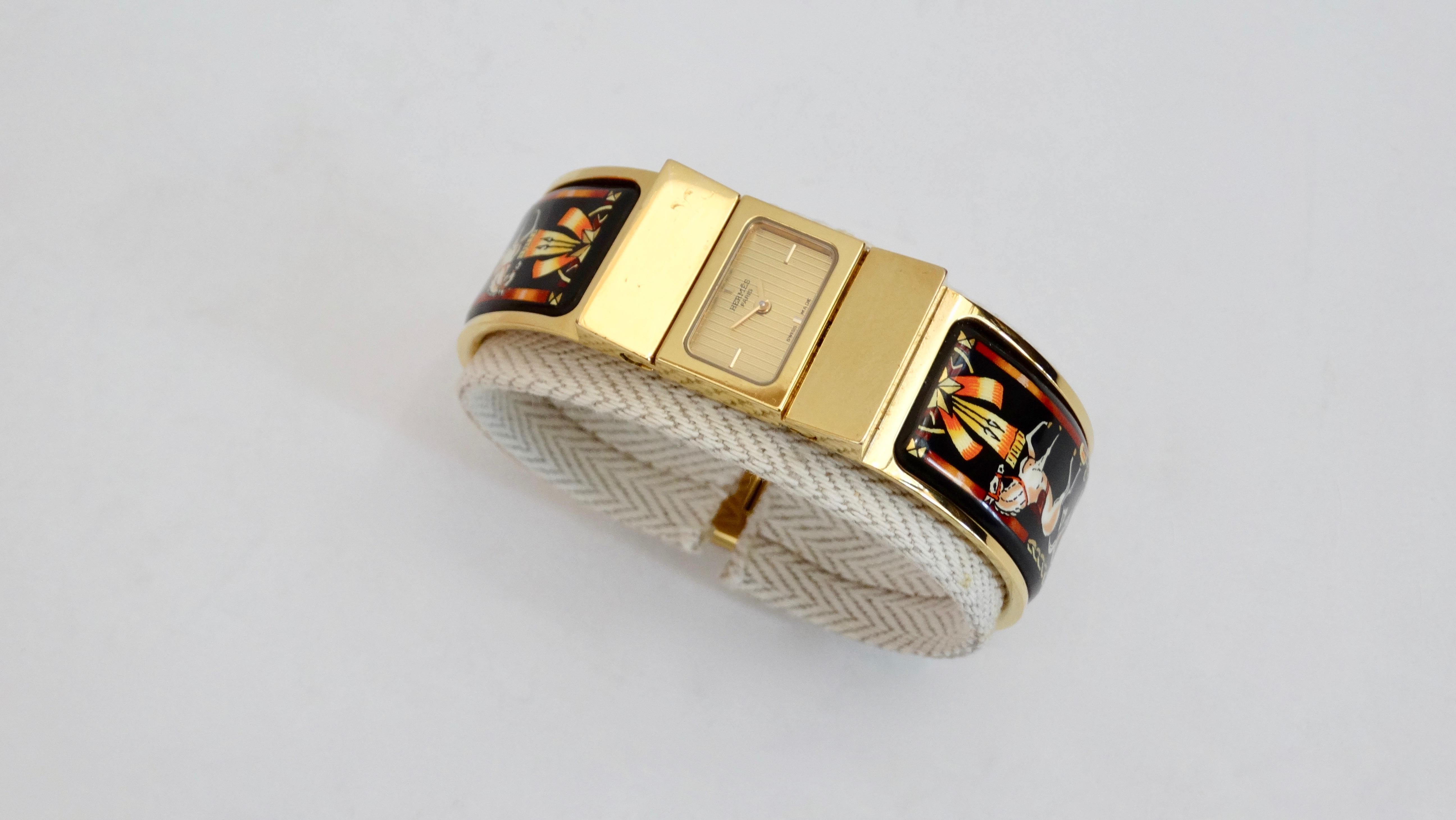 Hermés 1990s Cheval Horse Enamel Loquet Watch 3