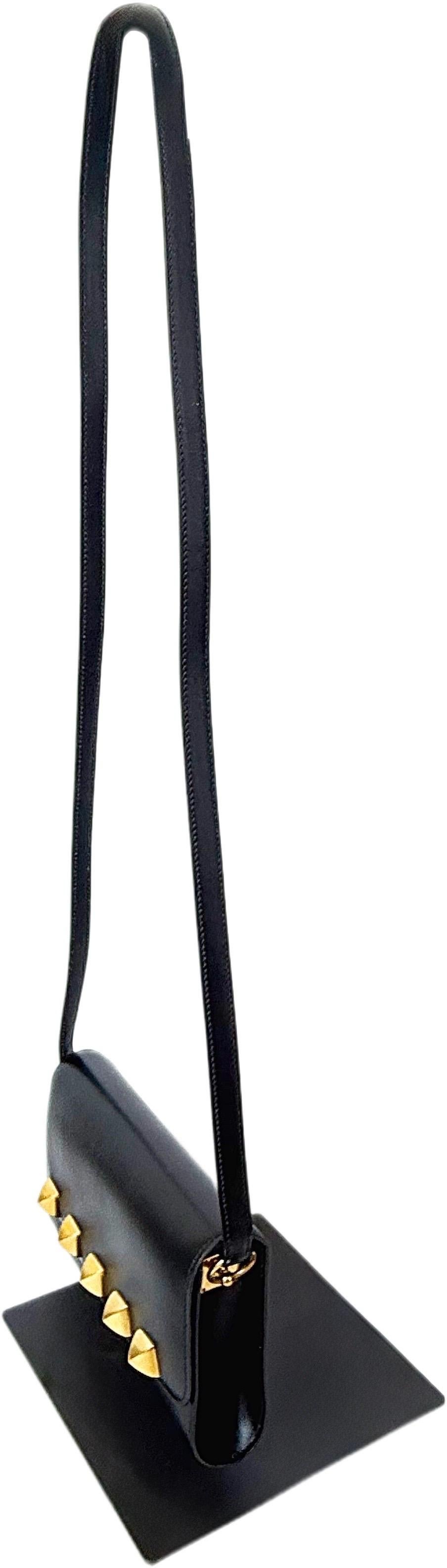 Hermes 1990s Doggy Medor 3 Way Black Gold Studded Crossbody Shoulder Bag Clutch For Sale 12