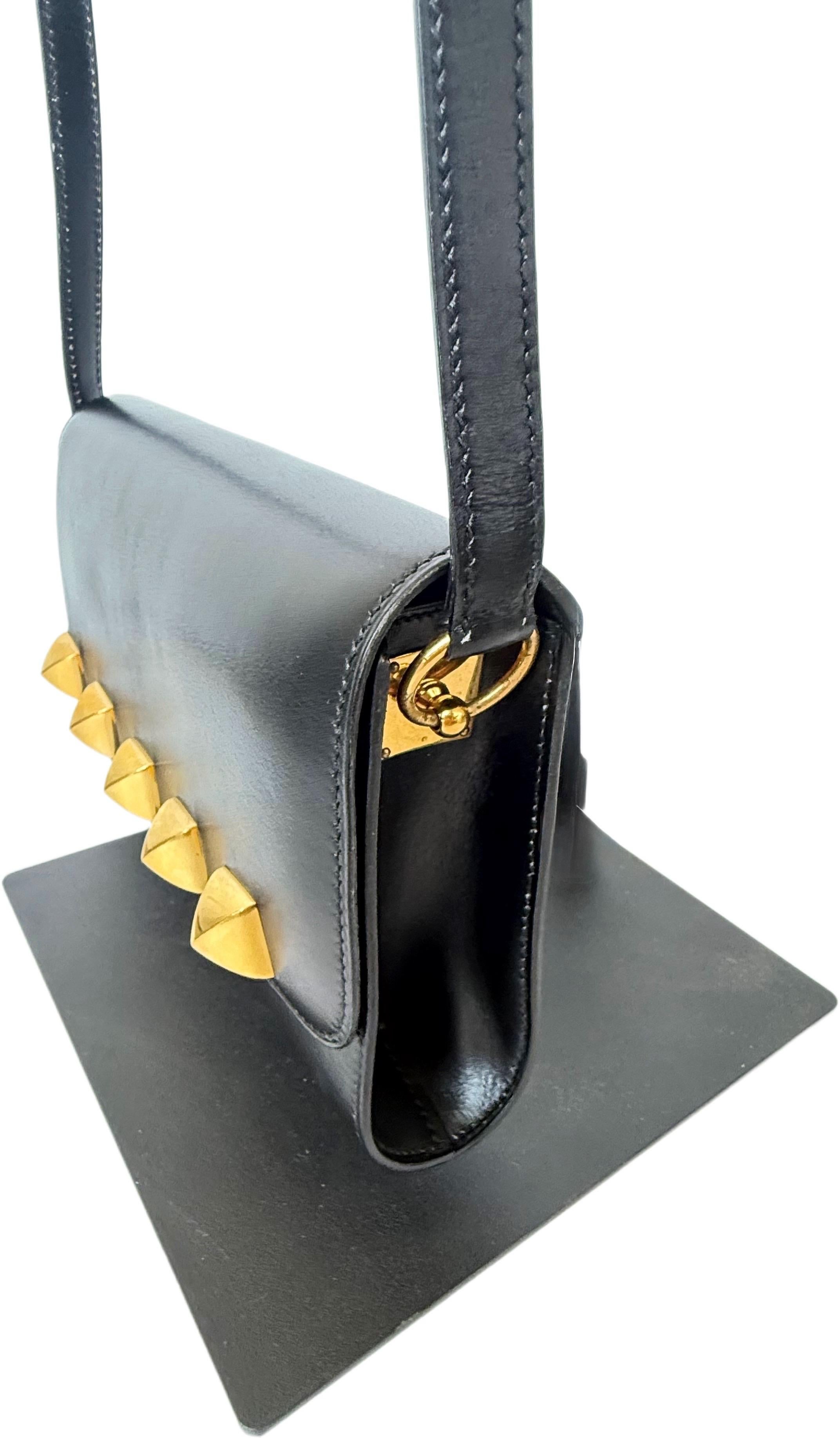 Hermes 1990s Doggy Medor 3 Way Black Gold Studded Crossbody Shoulder Bag Clutch For Sale 14