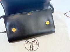 Rare 1990s Hermès Medor Black Leather Gold Stud Crossbody Shoulder Clutch Bag