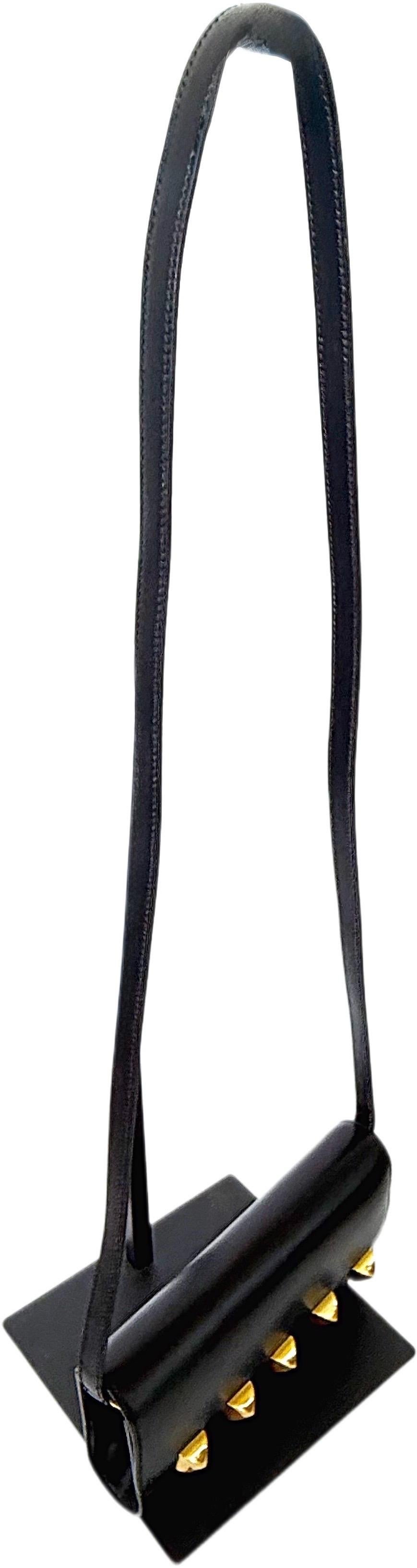 Hermes 1990s Doggy Medor 3 Way Black Gold Studded Crossbody Shoulder Bag Clutch For Sale 4