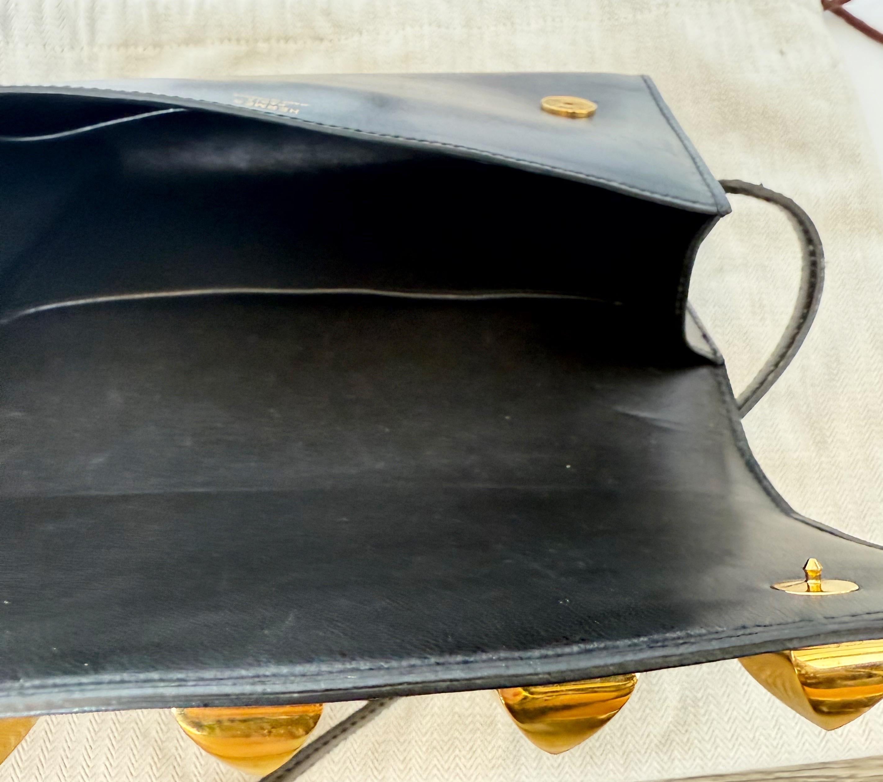 Hermes 1990s Doggy Medor 3 Way Black Gold Studded Crossbody Shoulder Bag Clutch For Sale 5