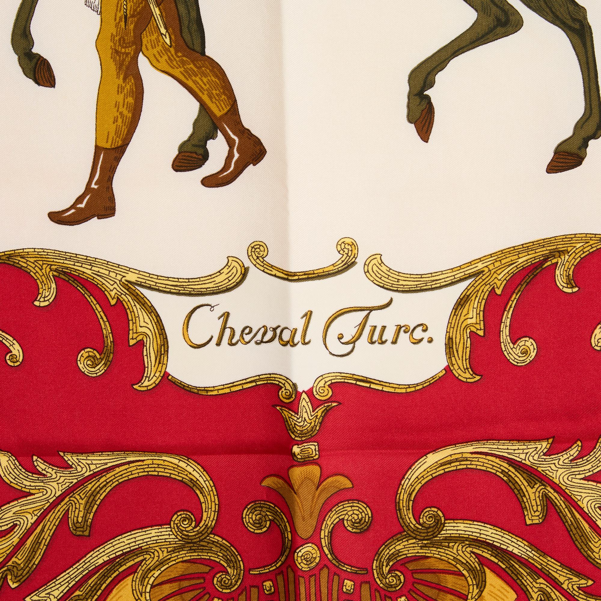 Hermès 1990s Foulard Soie Carré 90 Cheval Turc Red Gold Silk Scarf Hermes In Good Condition In PARIS, FR