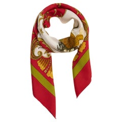 Hermès 1990s Foulard Soie Carré 90 Cheval Turc Red Gold Silk Scarf Hermes
