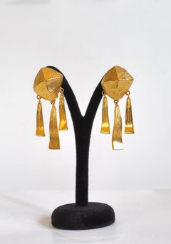 HERMÈS - Pendientes colgantes de metal dorado años 90 Bijouterie Fantaisie