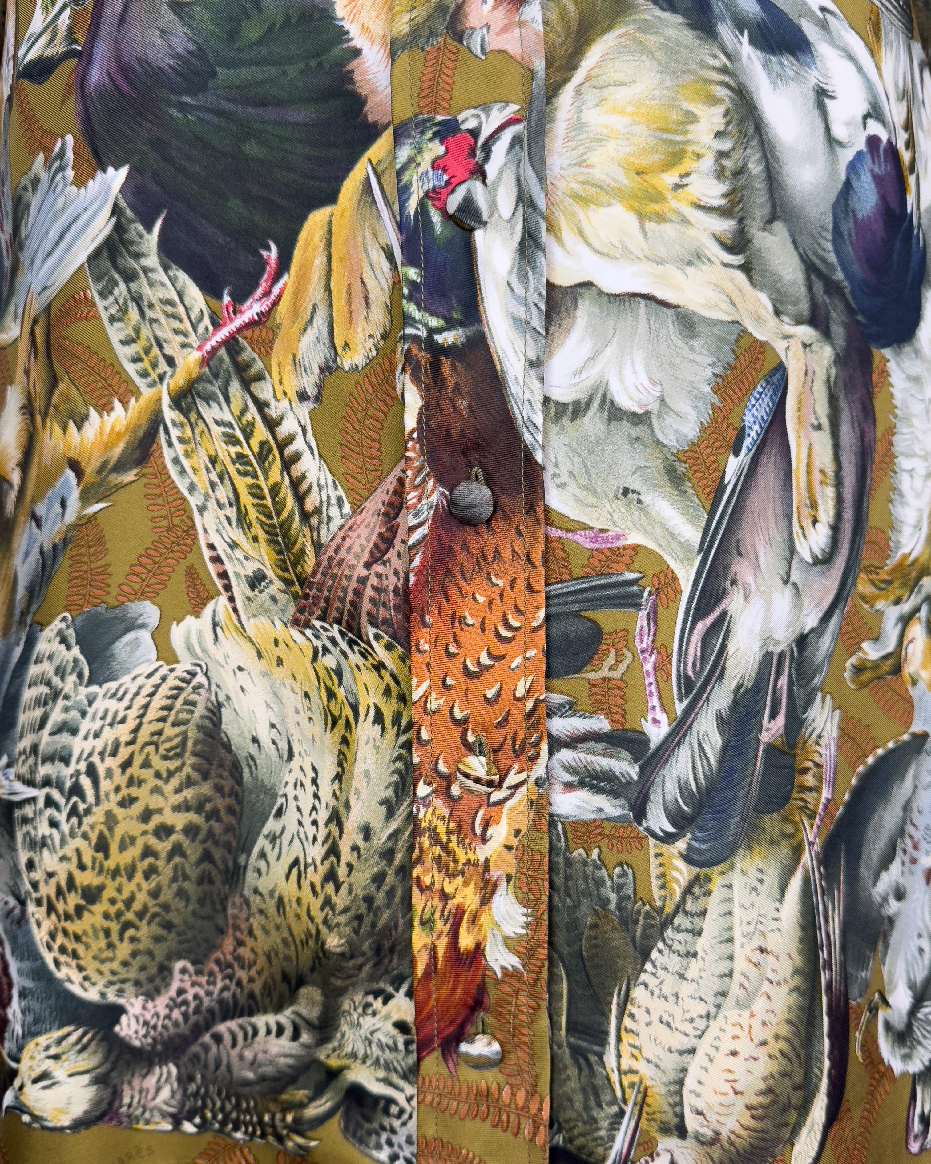 Hermes 1990's H. de Linares  Silk Shirtdress Gibiers Pattern For Sale 1