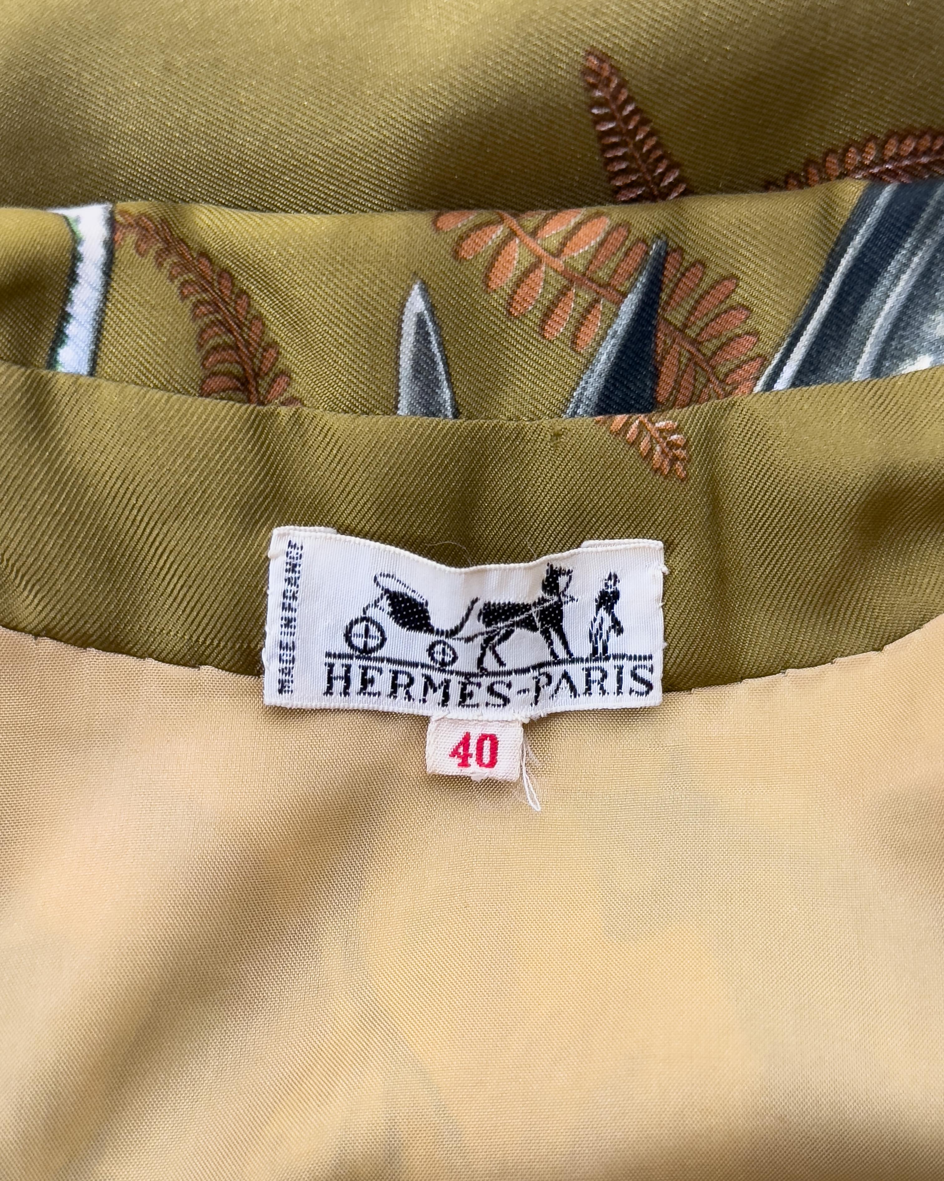 Hermes 1990's H. de Linares  Silk Shirtdress Gibiers Pattern For Sale 3