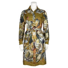 Hermes 1990's H. de Linares  Silk Shirtdress Gibiers Pattern