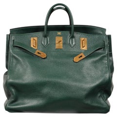 Hermes 1990s Hermès Haut A Courroies HAC 50 in Vert Foncé Ardennes with Gold
