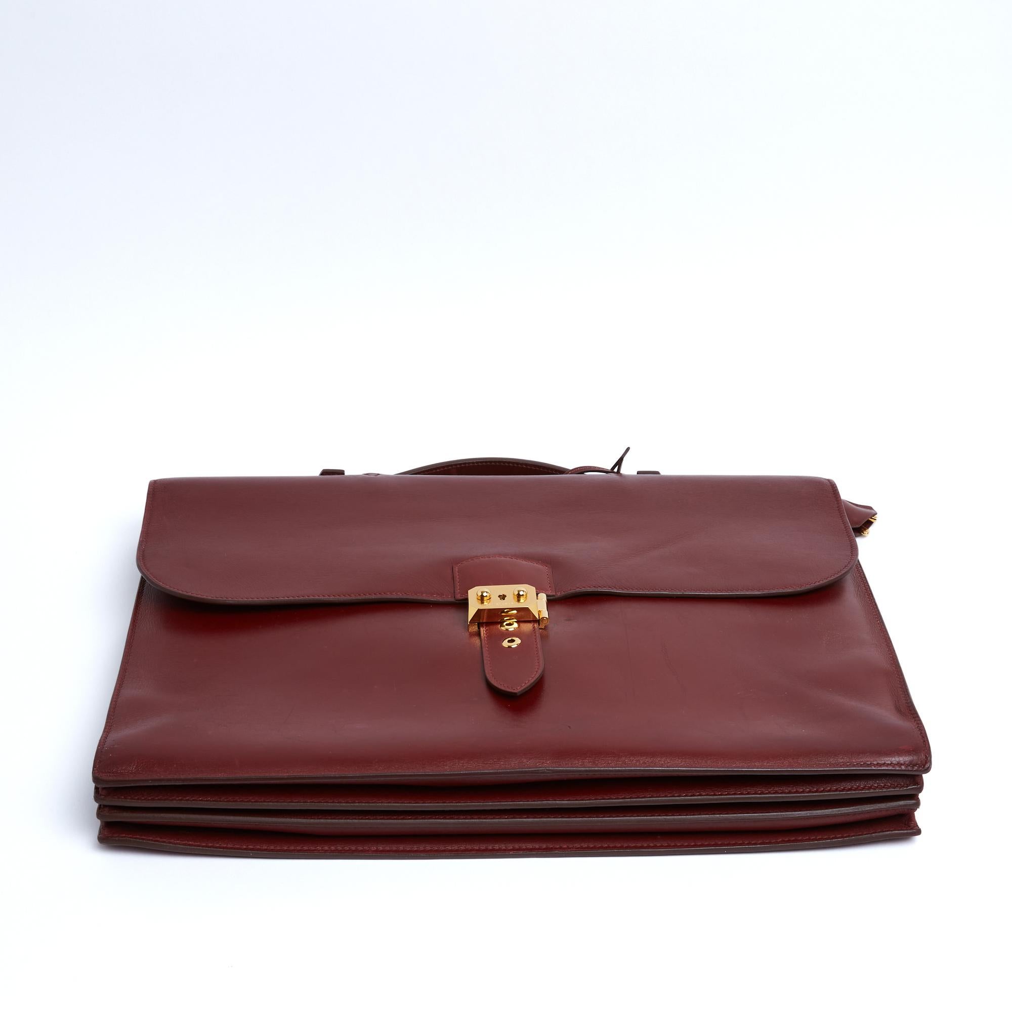 Women's or Men's Hermès 1990s Sac a depeches 41 Hermes Red box leather brief case hand bag For Sale