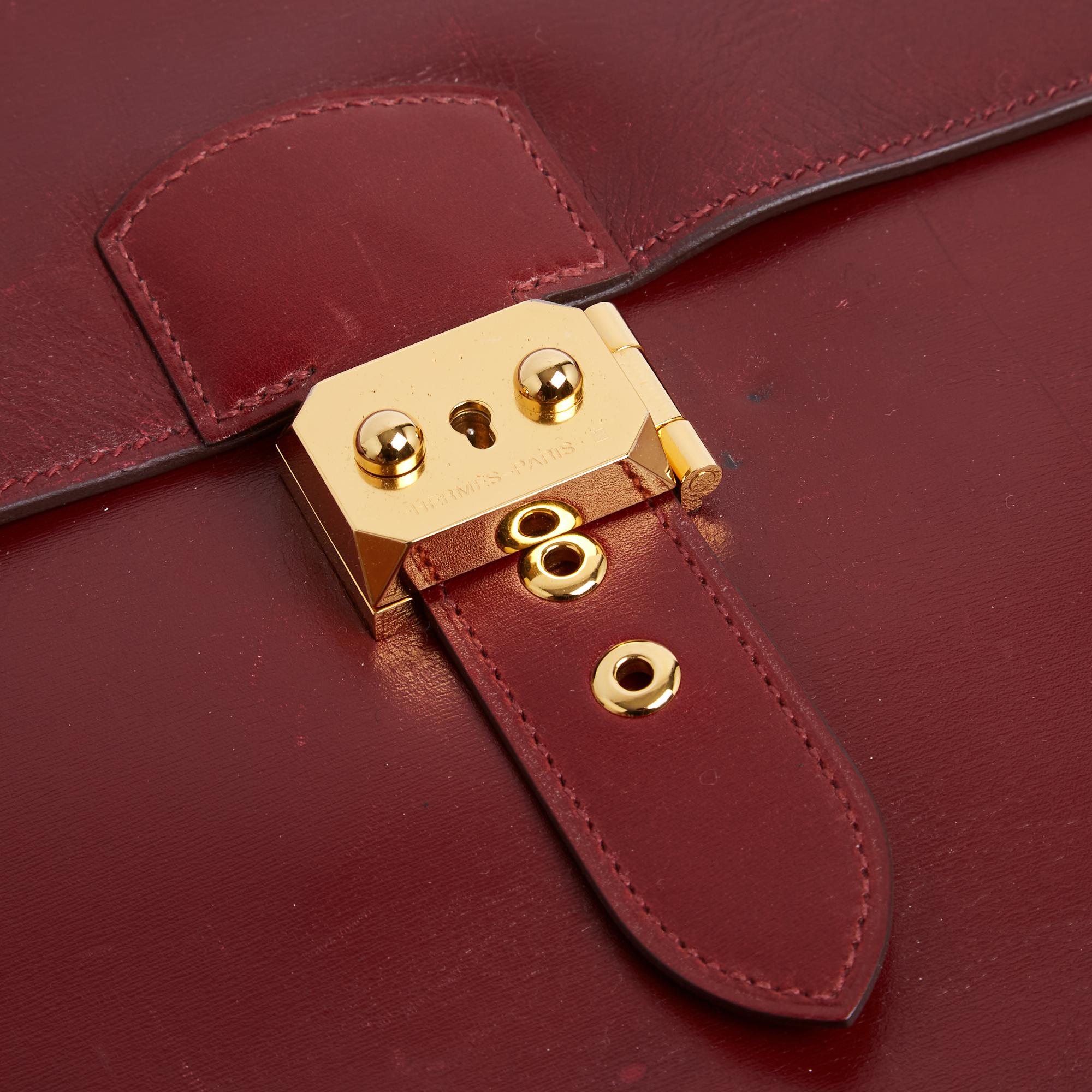 Hermès 1990s Sac a depeches 41 Hermes Red box leather brief case hand bag For Sale 1